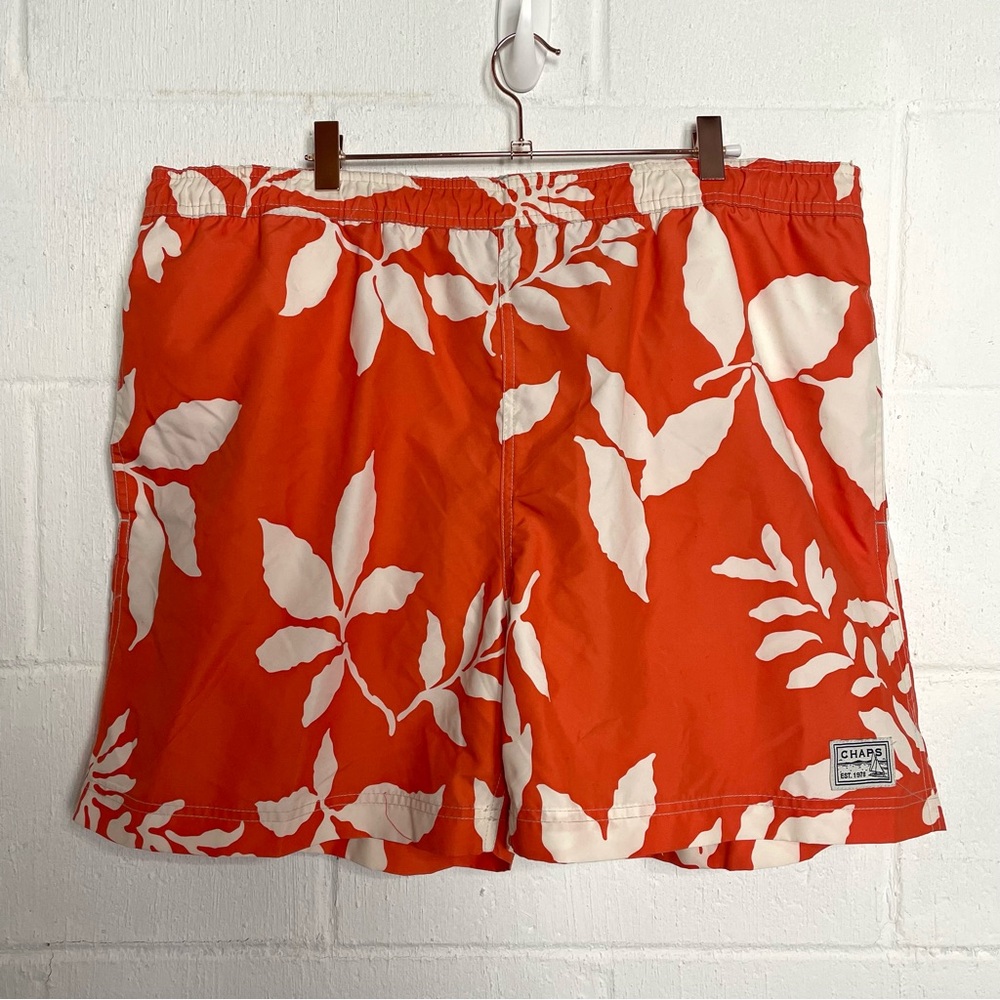 Chaps Men's Swim Trunks Lined Pockets Orange Floral Tropical Summer Beach XL